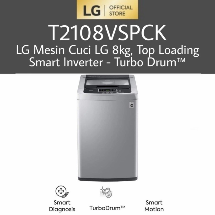 LG T2108VSPCK Mesin Cuci Top Loading 8KG Smart Inverter