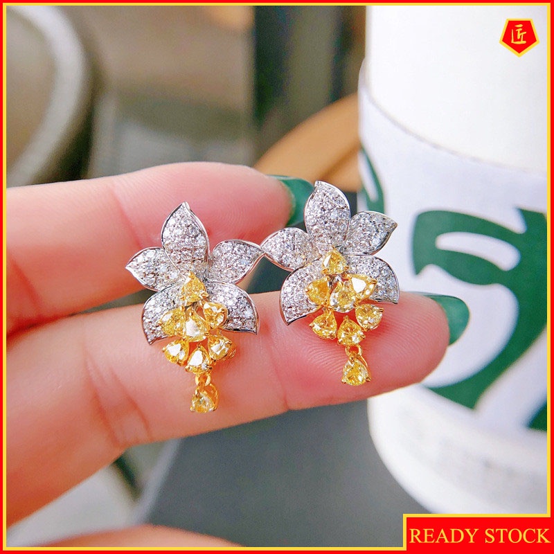 Fashion Luxury Inlaid Yellow Diamond Flower Stud Earrings