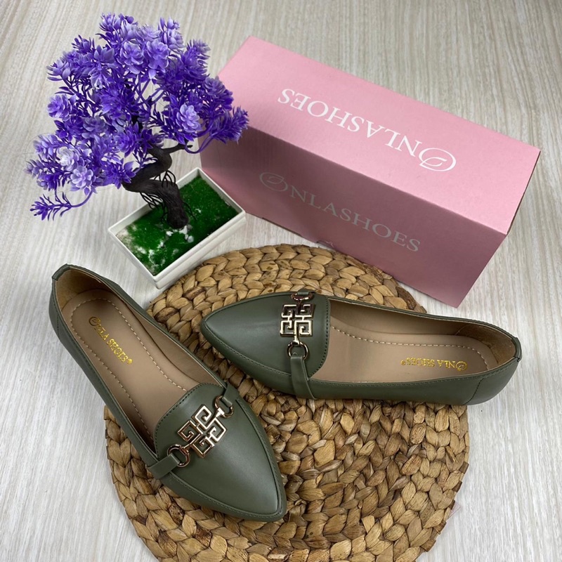 Onlashoes - Flatshoes Wanita sepatu kerja wanita terbaru sol karet KODE LB33