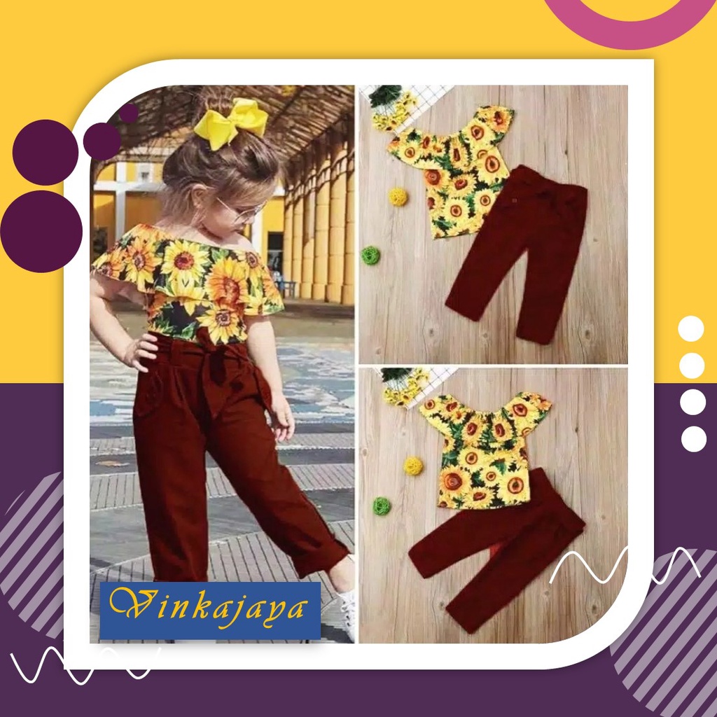 Baju Setelan Anak Cewek Usia Umur 3 4 5 Tahun Thn Perempuan Stelan Atasan Lengan Pendek + Celana Pan