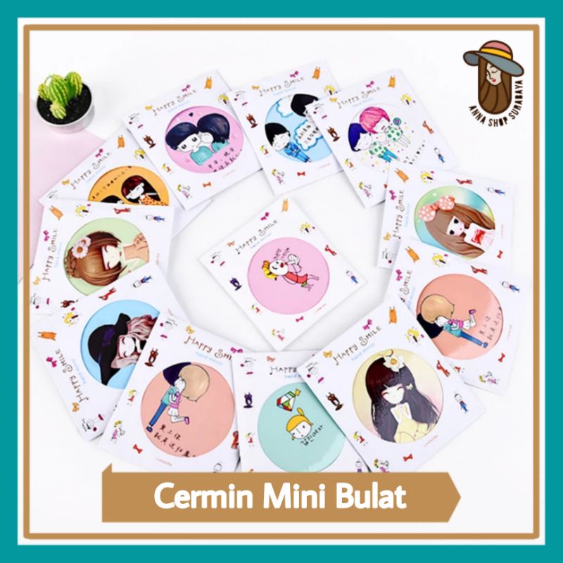 Cermin Bulat Karakter Lucu | Kaca Cermin Bulat Make Up Travelling