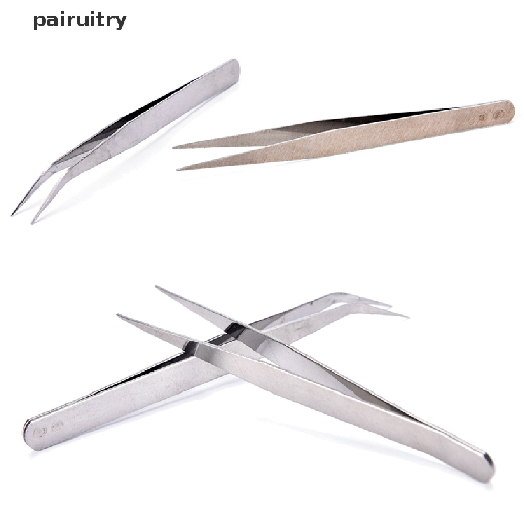 Prt 2pcs Pinset Lurus / Siku Bahan Stainless Steel Untuk Makeup / Kosmetik Wanita PRT