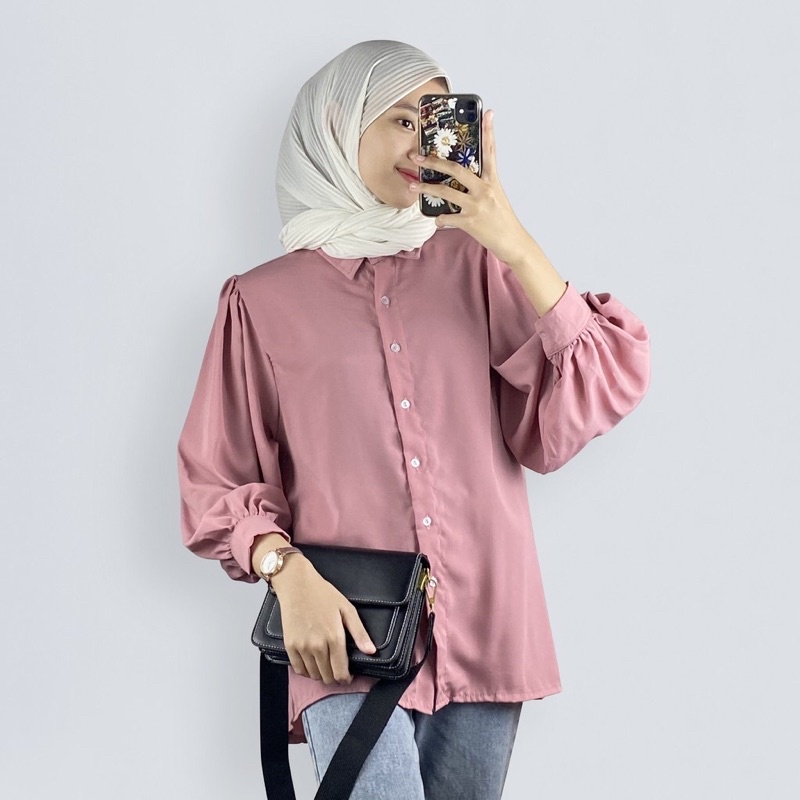 Kemeja Wanita Lengan Balon Terbaru 2022 / Kemeja Cewek Bahan Shakila Murah / Kemeja Cewek Lengan Bal