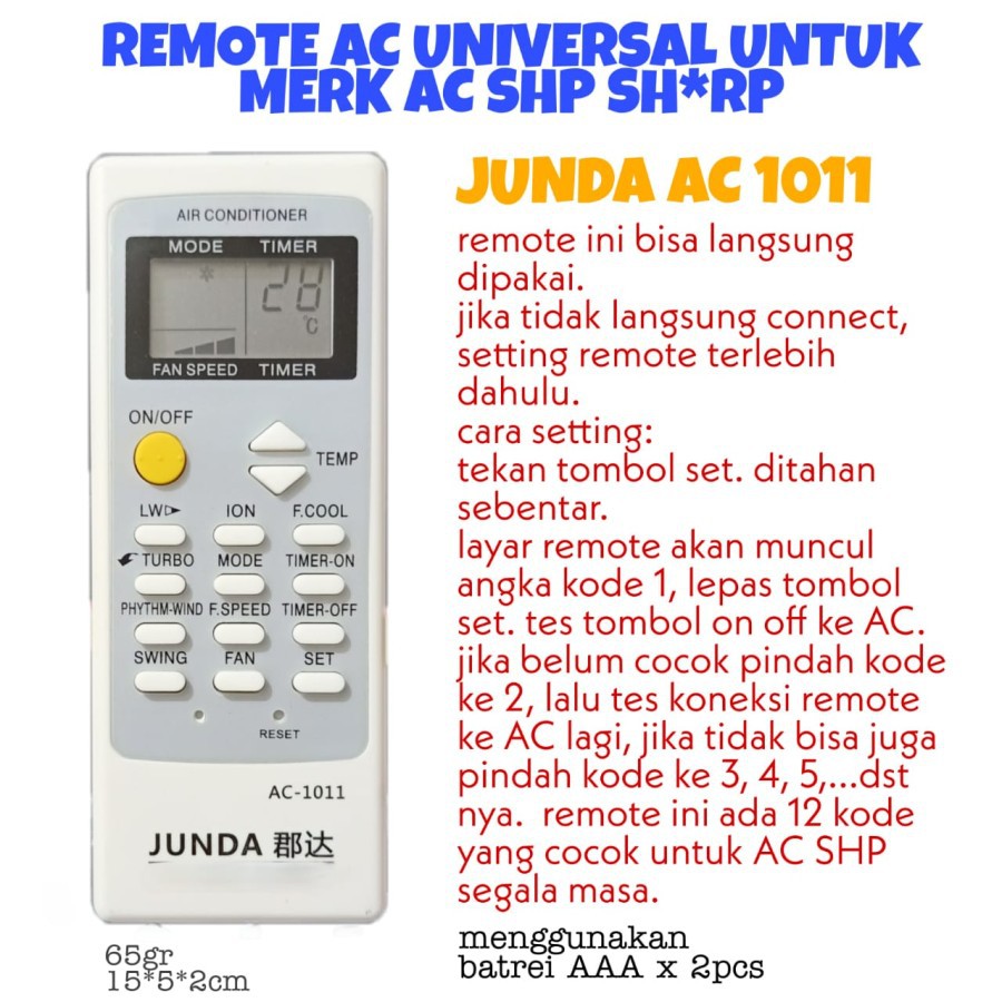 REMOT MULTI AC 1 / REMOTE MULTI UNIVERSAL MEREK JUNDA BERBAGAI MEREK AC