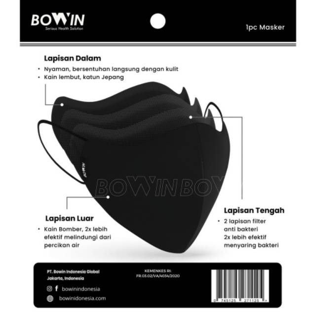 Bowin masker bomber organic KN95 - 2x anti bakteri dan percikan droplet cegah virus Corona anti debu