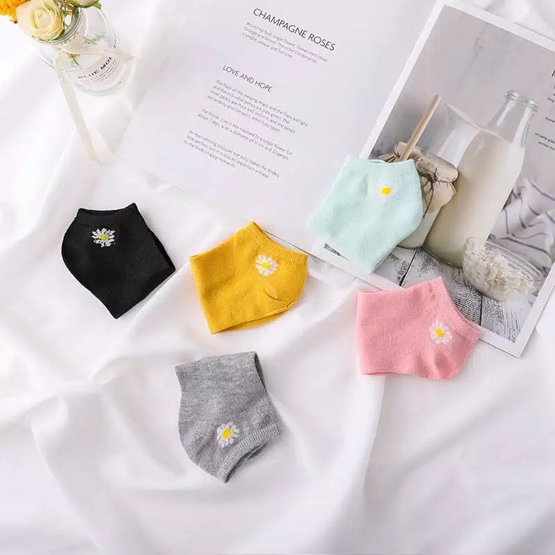 Kaos Kaki Ankle H185 Motif Bunga Daisy Gaya Korea Untuk Kaos Kaki Wanita Motif-8