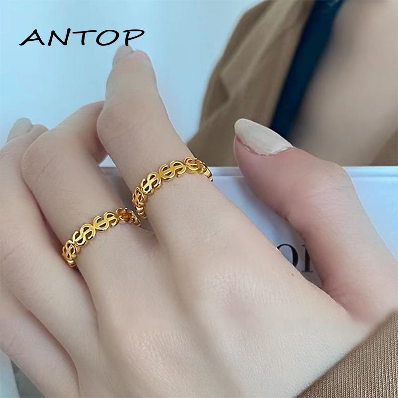 Cincin Keberuntungan Desain Koin Dollar Hollow Gaya Trendy Kreatif Untuk Wanita