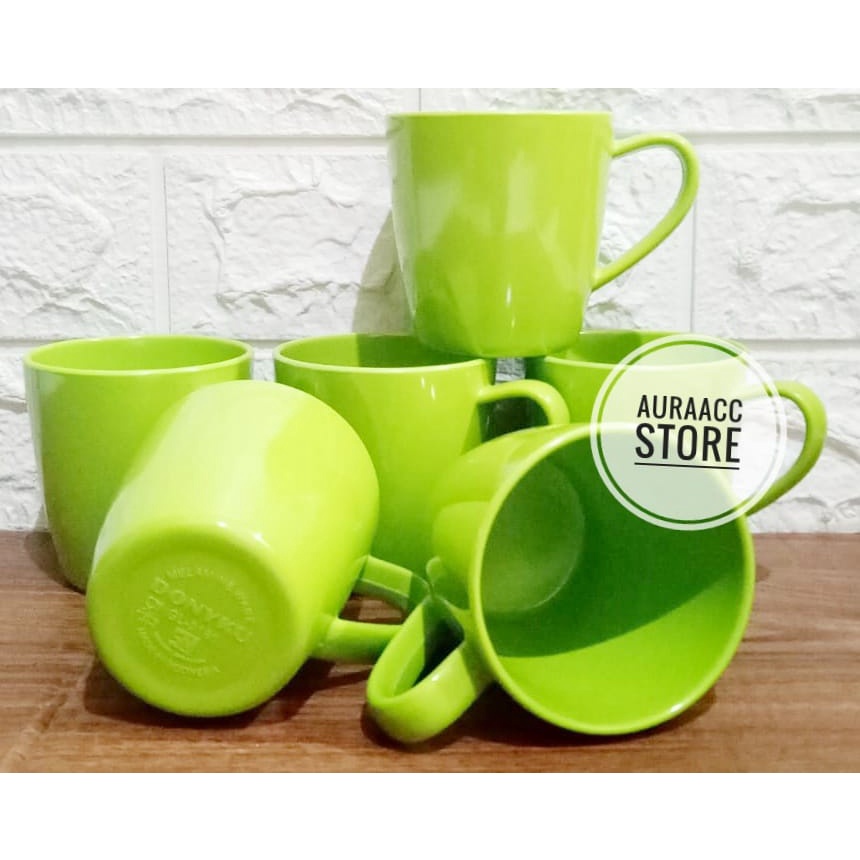 TERBARU 6PCS CANGKIR DONYKU/ CANGKIR MELAMIN/ CANGKIR TEH, KOPI/ WARNA; HIJAU STABILO/ TERMURAH