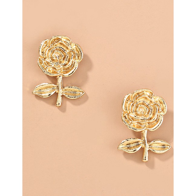 LRC Anting Tusuk Fashion Golden Rose Metal Earrings P75196