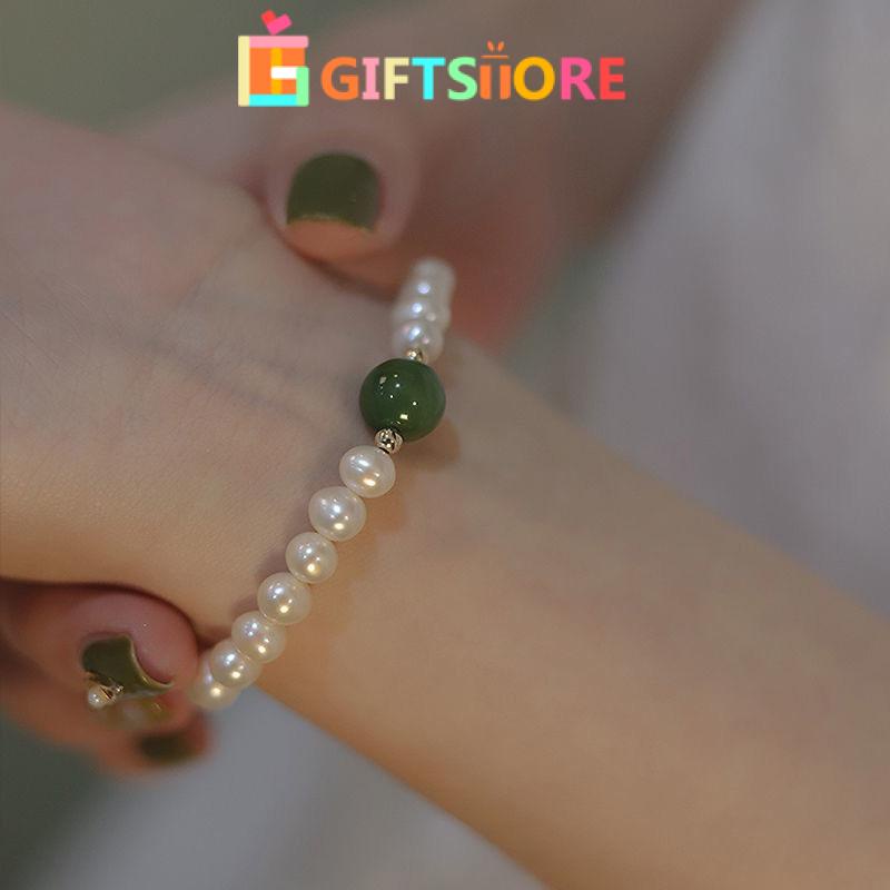 ✨Gelang Rantai Manik-Manik Mutiara Giok Hetian Alami Tidak Alergi Untuk Wanita Mutiara Air Tawar Desain Niche Untuk Perhiasan Sapphire gs