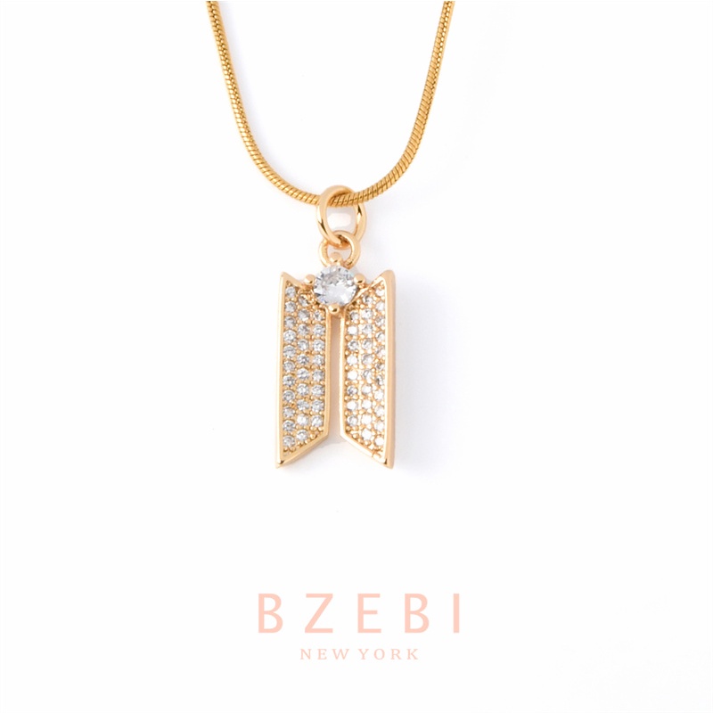 Bzebi Kalung Rantai Adjustable Lapis Emas 18k Hallyu K-Pop Liontin Army Hias Zircon Untuk Wanita 222n