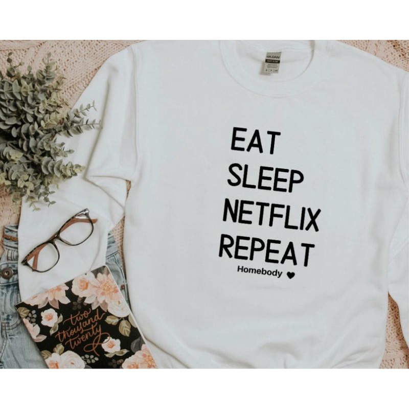 S - XXXXXXL (6XL) Sweater NETFLIX AND CHILL Eat Sleep Crewneck Switer Oblong OVERSIZE BIGSIZE Unisex