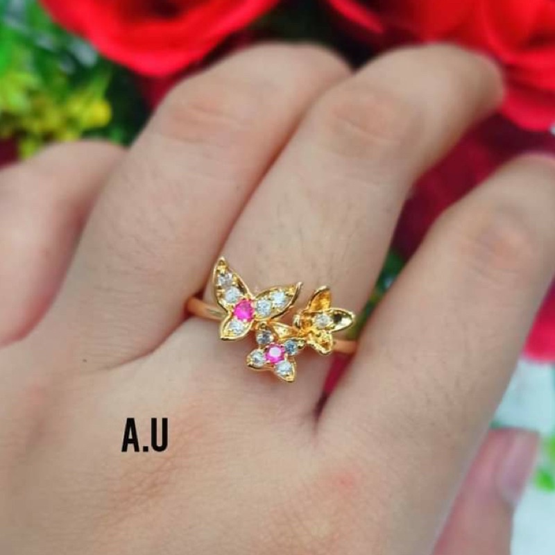 Cincin Dewasa TITANIUM Permata kombinasi warna gold perhiasan remaja modern (COD)