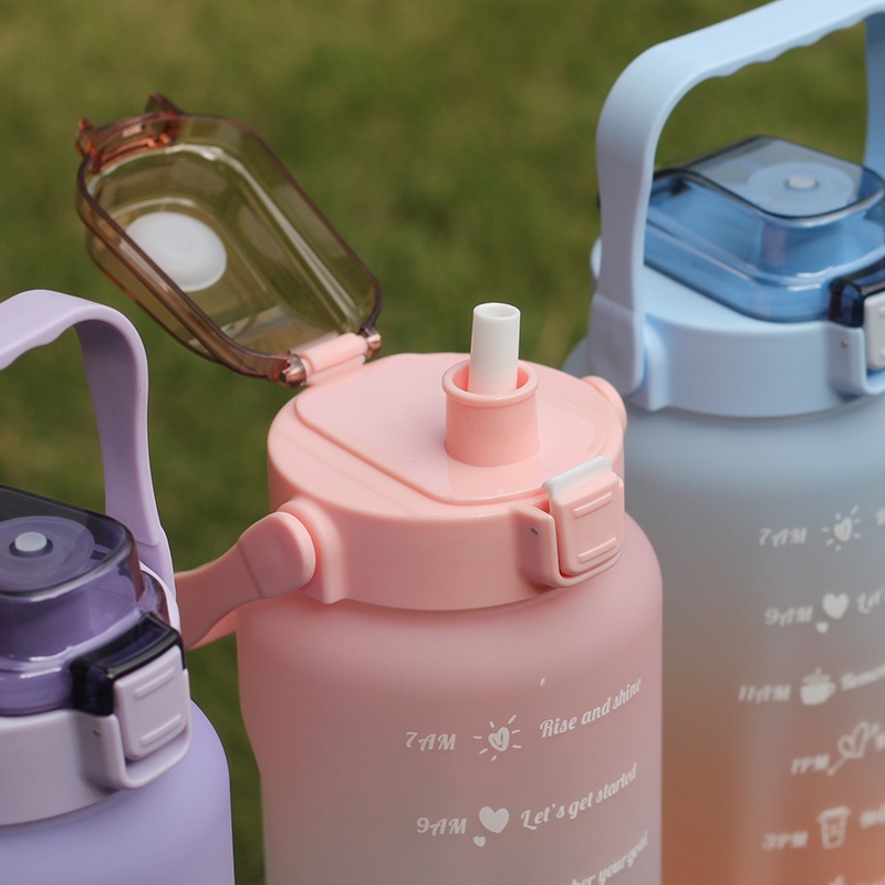 BOTOL MINUM MOTIVASI 2 LITER TUTUP FLIP BPA Free + SEDOTAN BARU