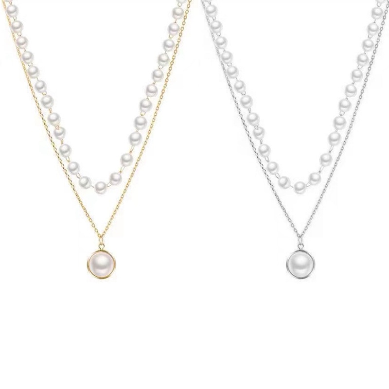 Kalung Choker Rantai Liontin Mutiara Lapisan Ganda Untuk Wanita
