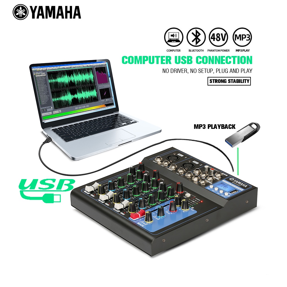 Mixer  MG04BT 4-channel DJ MIXER mendukung peralatan audio pemutaran Bluetooth/MP3/USB