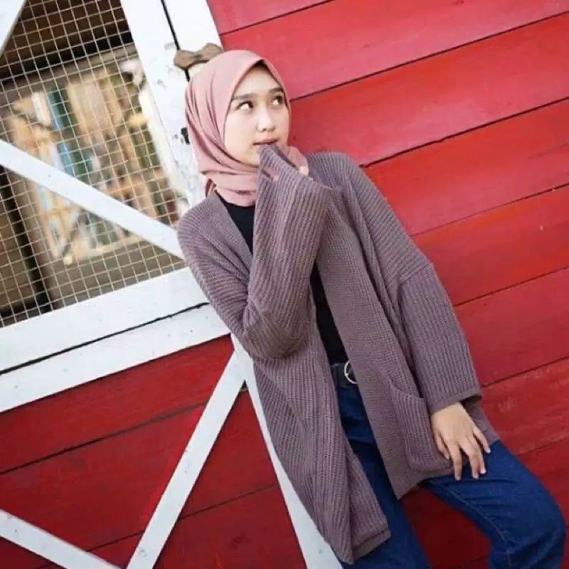 Termurah Diskon Promo Loocy Pocket Jaket Rajut Saku Lavella | Cardygan Oversize Premium Tebal 7 Get-Burgundy