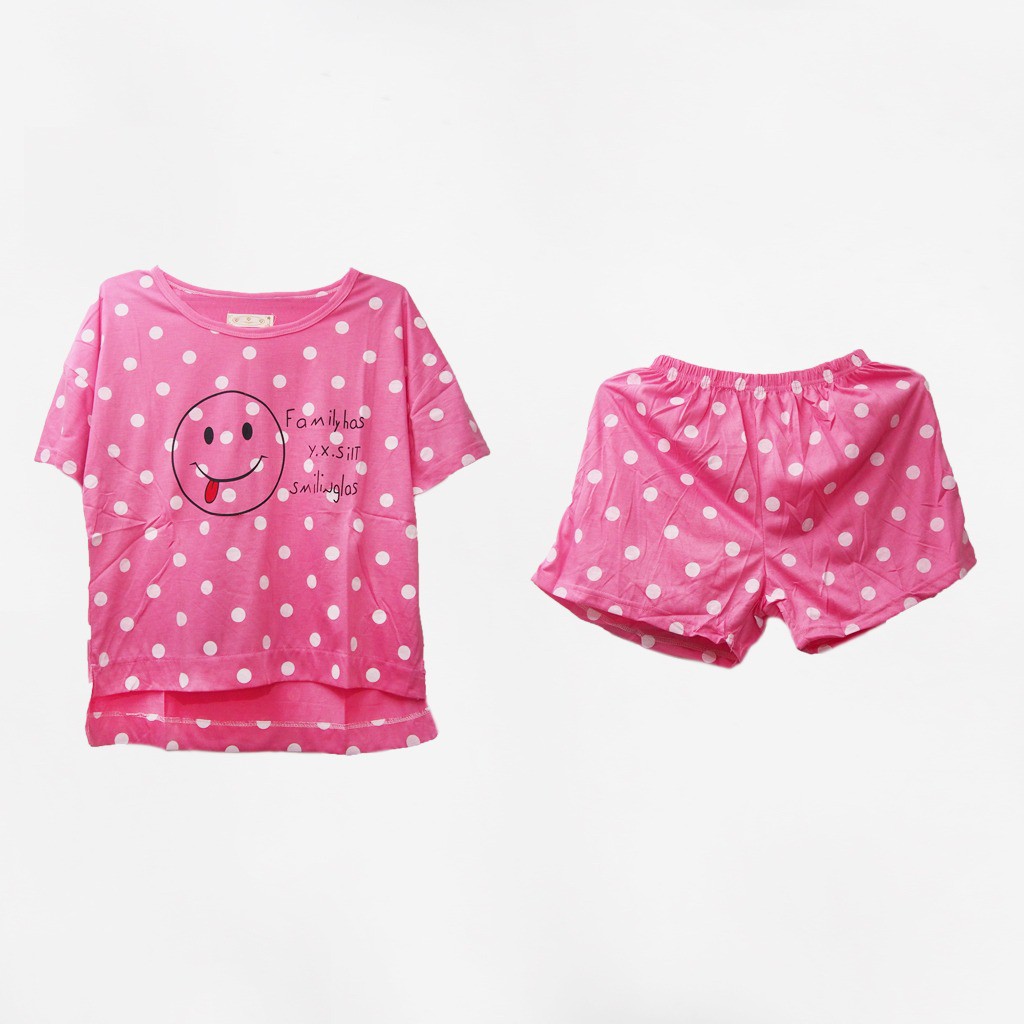 [COD]#888 baju tidur wanita motif smile polkadot bahan katun adem dan lentur