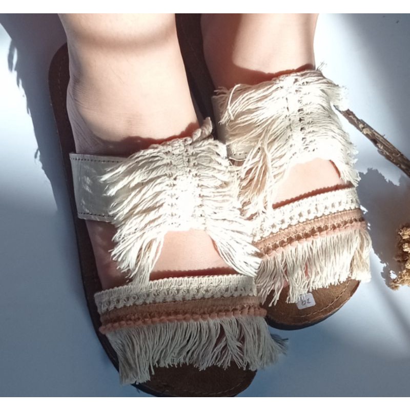Moms n Kids Sandal Leather, Sandal boho Rumbai macrame, sandal boho, boho sandal, sandal macrame, sa