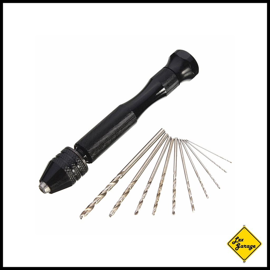 Bor Tangan Manual Mini Hand Drill + 10 Mata Bor Set Kayu Besi HSS