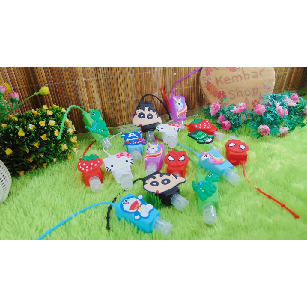 HS-KAR Botol + Isi Hand Sanitizer Karakter Kartun / Holder with isi botol / Gantungan Tas / Botol Ha