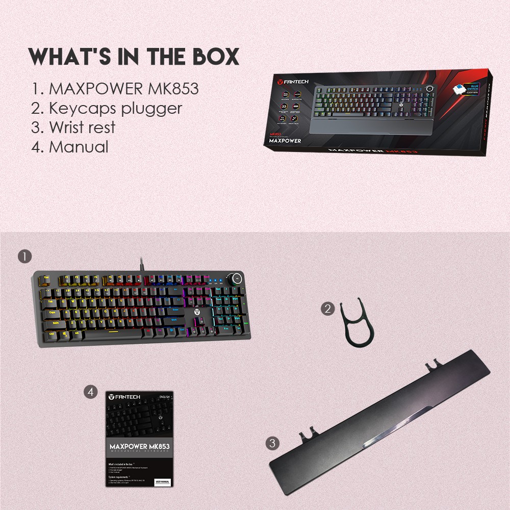 Fantech MAXPOWER MK853 RGB - MK 853 MK-853 Mechanical Gaming Keyboard