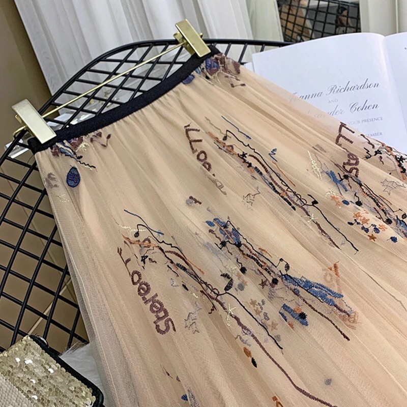 Rok Tutu Panjang Motif / Tutu Maxi Skirt Graffiti Printing Import 3 Layers - KLV Store-6