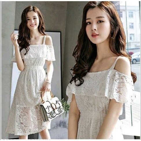 Dress Korea Terusan Casual Wanita [Dress cantika RO] dress wanita brukat putih 91LPX