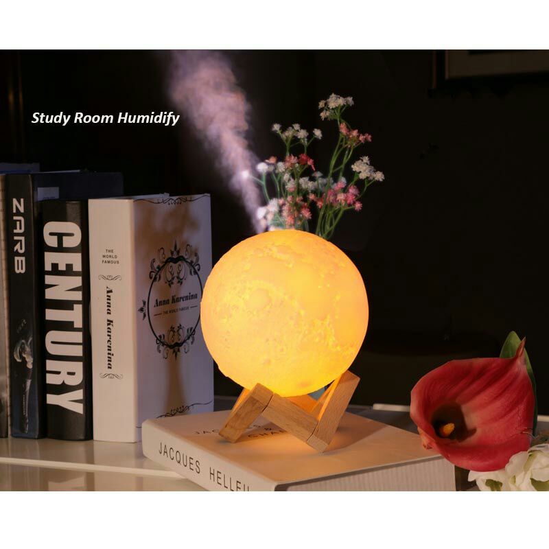 TaffWare Lampu Tidur Humidifier Simulation 3D Moon Night Light Ultrasonic - HUMI AX-08 - White