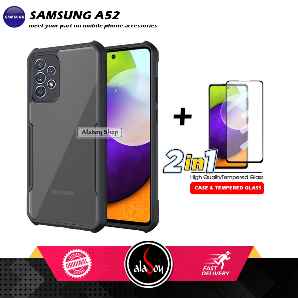 PAKET 2 IN 1 Case Samsung A52 Armor Fusion Transparent Prmium Casing Free Tempered Glass