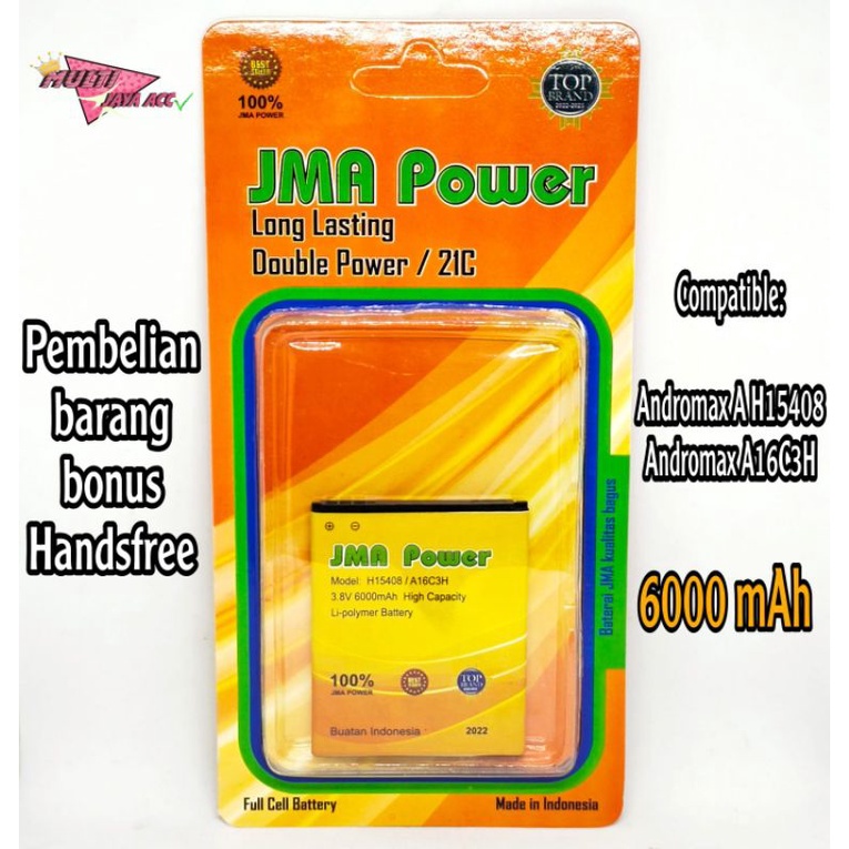 Baterai JMA Power Double Power Original For Andromax A H15408, A16C3H bonus Handsfree