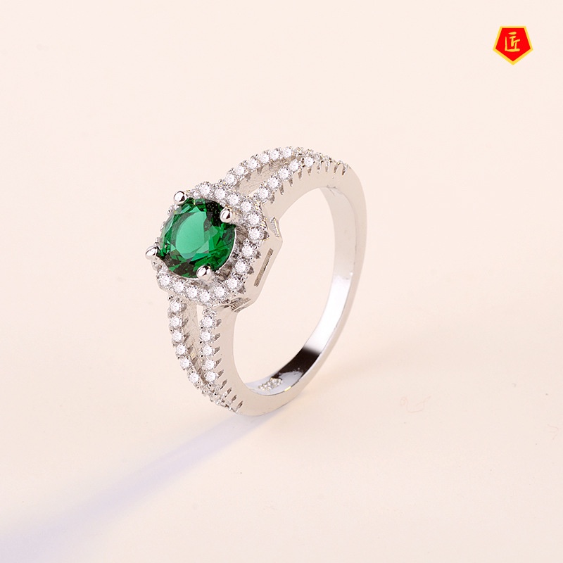 [Ready Stock]Luxury High-End Micro-Inlaid Colored Gems Silver Ring