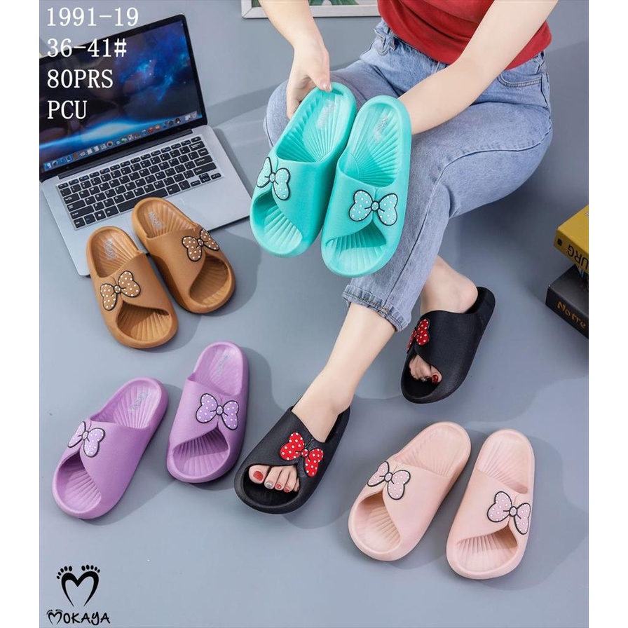 Sandal Slop Jelly Wanita Korea Tebal Ban Pita Polka Samping Cute Cantik Import Mokaya / Size 36-41 (1991-19)