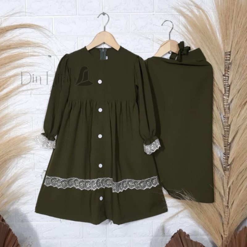 Din Hijab banat renda army /gamis anak