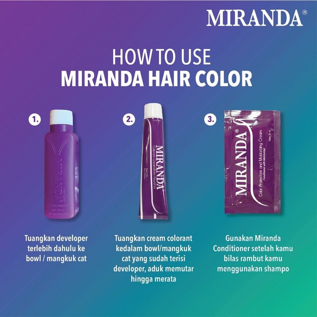 ⭐BAGUS⭐ MIRANDA Pastel Series Hair Color Cream 30mL + Peroxide 30mL | Semir Cat rambut