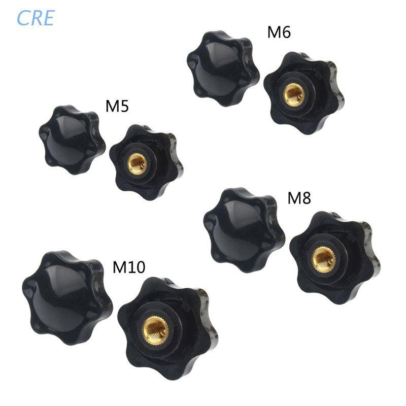 CRE  10PCS M5 M6 M8 M10 Plum Hand Tighten Nuts Handle Thread Star Mechanical Thumb Nut Manual Clamping Knob Black