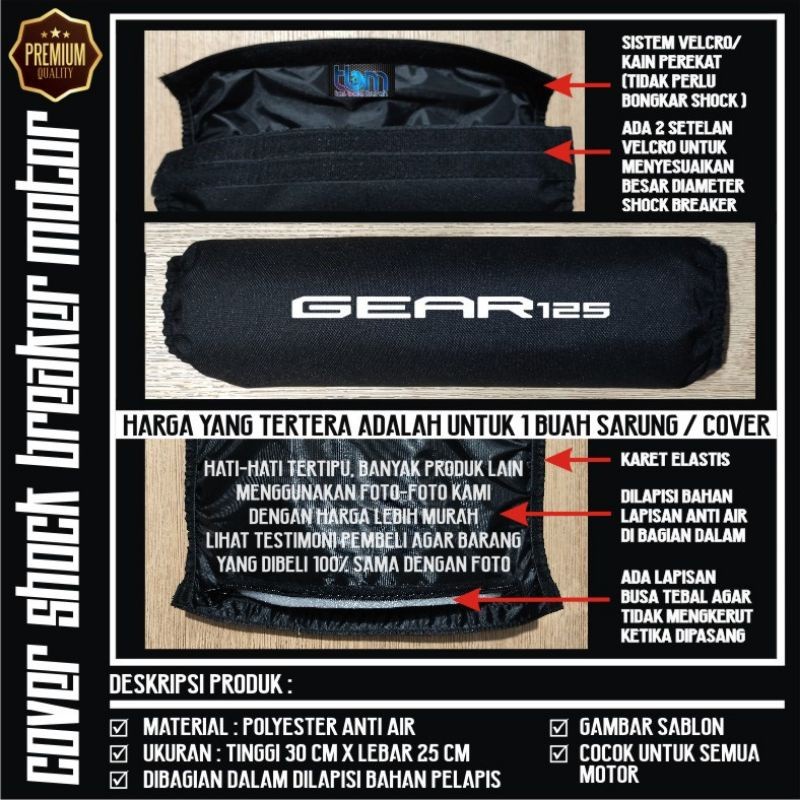 SARUNG SHOCKBREAKER GEAR 125 |WATERPROOF| COVER SHOCKBREAKER MOTOR - Merah, Gear 125