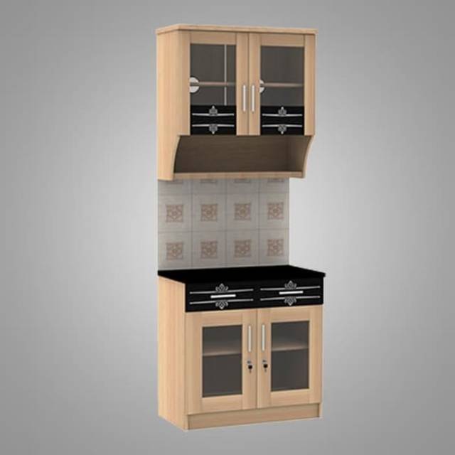 Kitchen Set Lemari Dapur Atas Bawah  4 Pintu Kaca dan 2 