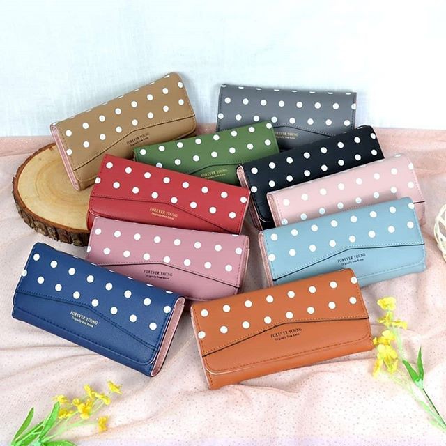 Dompet Lipat Panjang Motif Polka Polka Wanita Import 2306-20