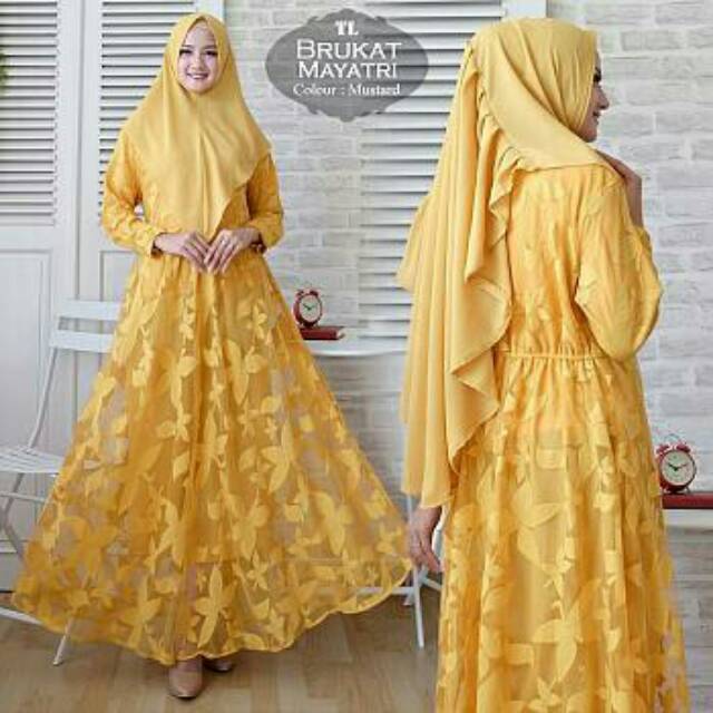 Gamis syari brokat mayatri bahan import fashion syari wanita kekinian mewah