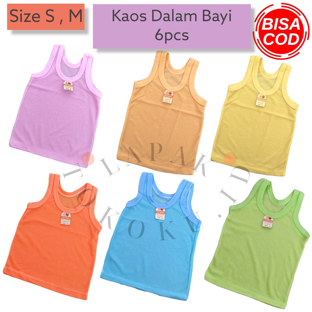 12pcs Kaos Dalam Anak Bayi Singlet Anak Bayi Warna-Warni (S, M) Singlet Bayi isi 6pcs Baju Dalam Bayi