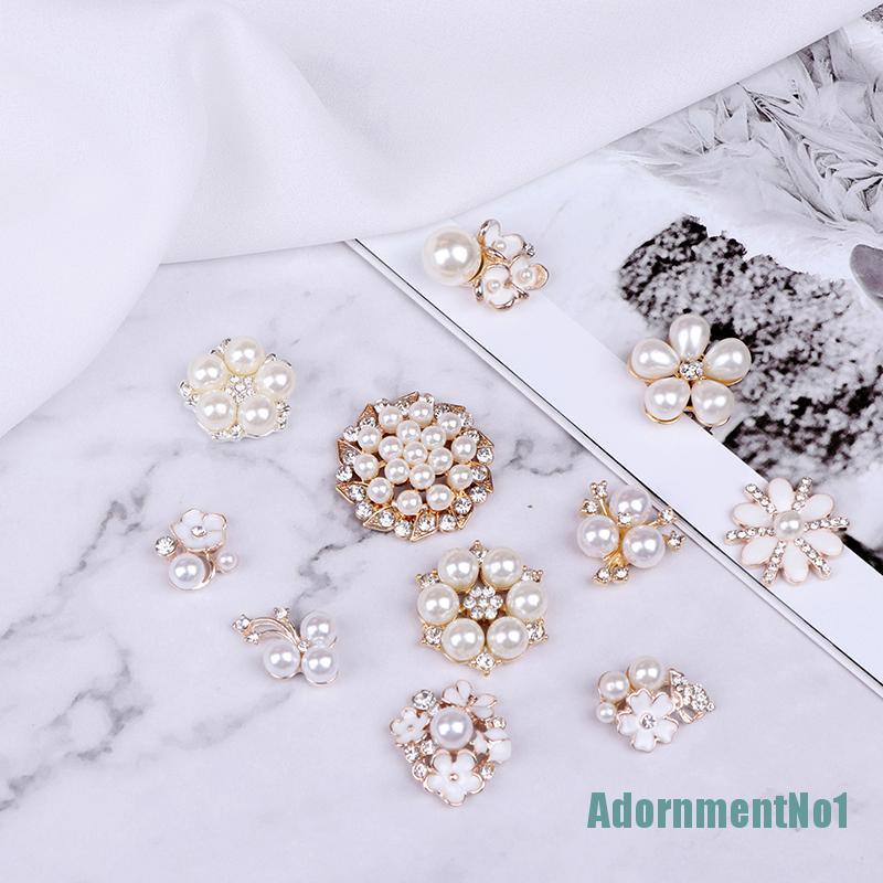 (AdornmentNo1) 10pcs Kancing Mutiara + Berlian Imitasi Untuk Dekorasi