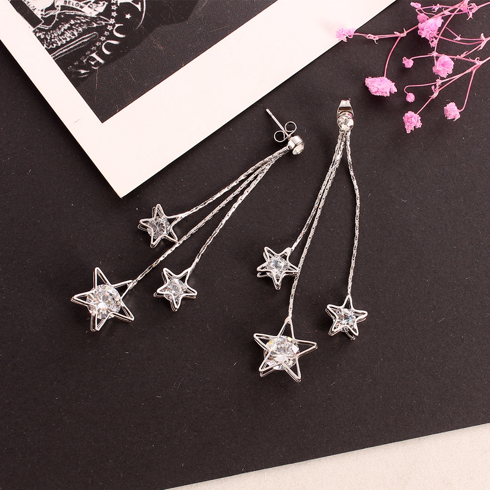 Fashion zircon mengkilap pentagram rumbai anting-anting anting-anting Korea gaya chic dan unik seder