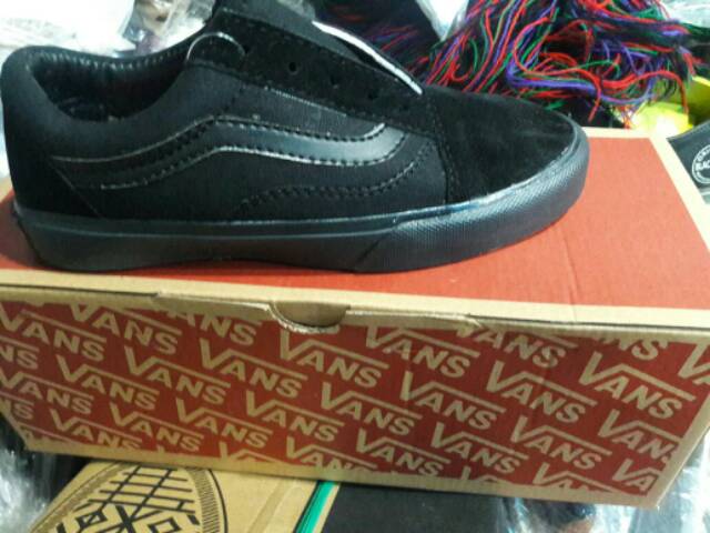 Sepatu Vans Oldskool Fullblack Hitam Polos Sekolah Anak Kecil Laki-laki Perempuan Formal Casual