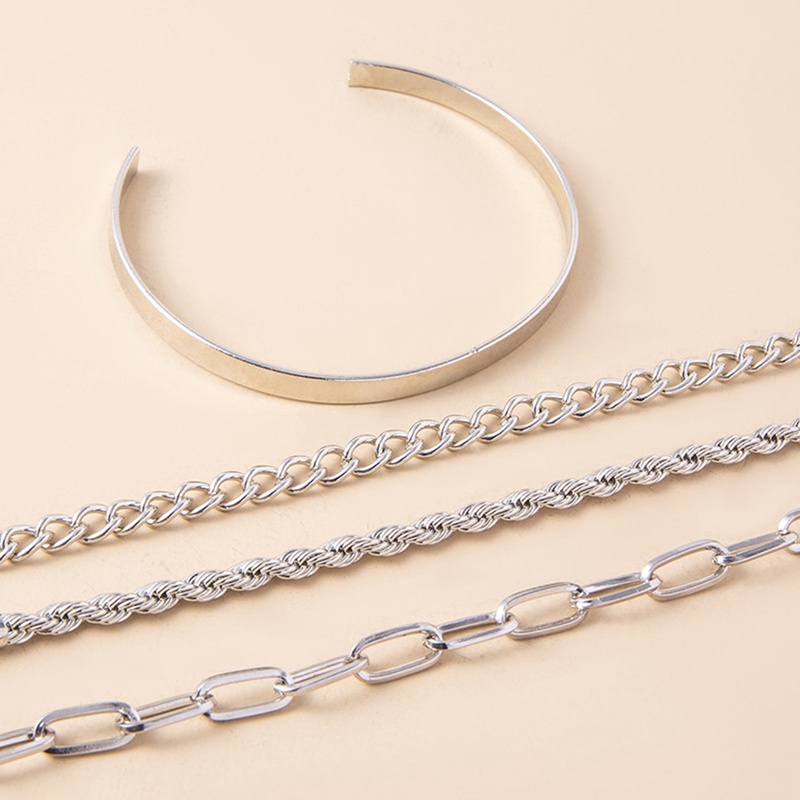 4pcs / Set Gelang Rantai Tebal Multilayer Untuk Wanita