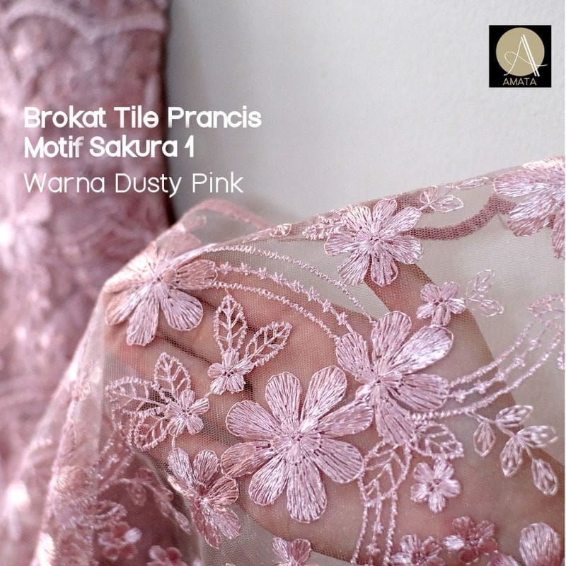 1meter (PANJANG 1 METER LEBAR 1.3)Kain Brukat Premium / Brokat Tile Prancis bahan Kebaya bordir dast