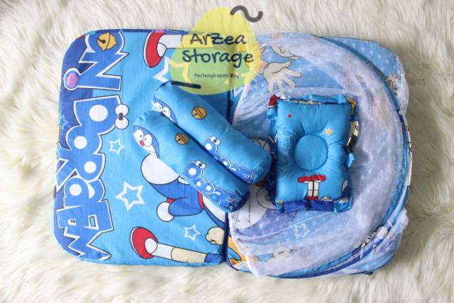 Kasur bayi kelambu set bantal guling lipat doraemon