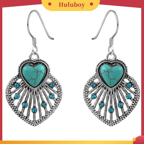 Hu Hu Hu Hu Hu Alat Bantu Pasang Kacamata♡ Anting Kait Gantung Desain Daun Hollow Hias Turquoise Gaya Bohemian Untuk Wanita