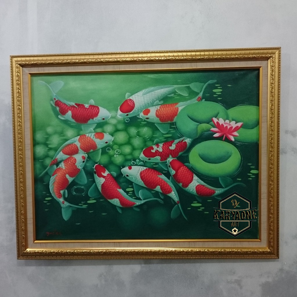 Lukisan Ikan Koi Fengshui Asli Lukisan Tangan