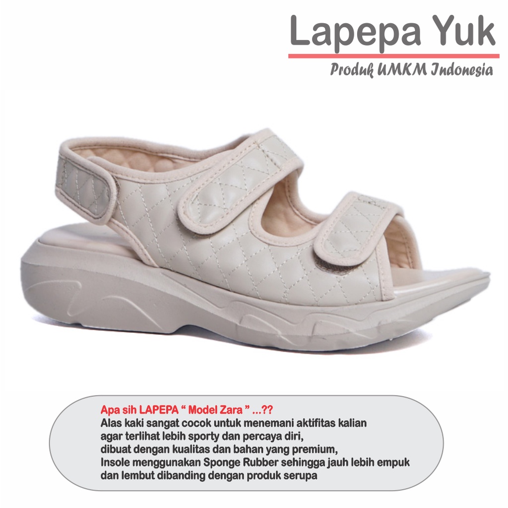 LAPEPA YUK -  Sepatu Sandal Wanita Casual Wedges ZAHRA Model Ban dua Strap Tali belakang Hak Tinggi Sole 4 cm Sendal Gunung Gladiator Korean Style Kasual Size 36 37 38 39 40 Warna Cream Krem Soft Terbaru Shoes Ori Original Mall Official Store